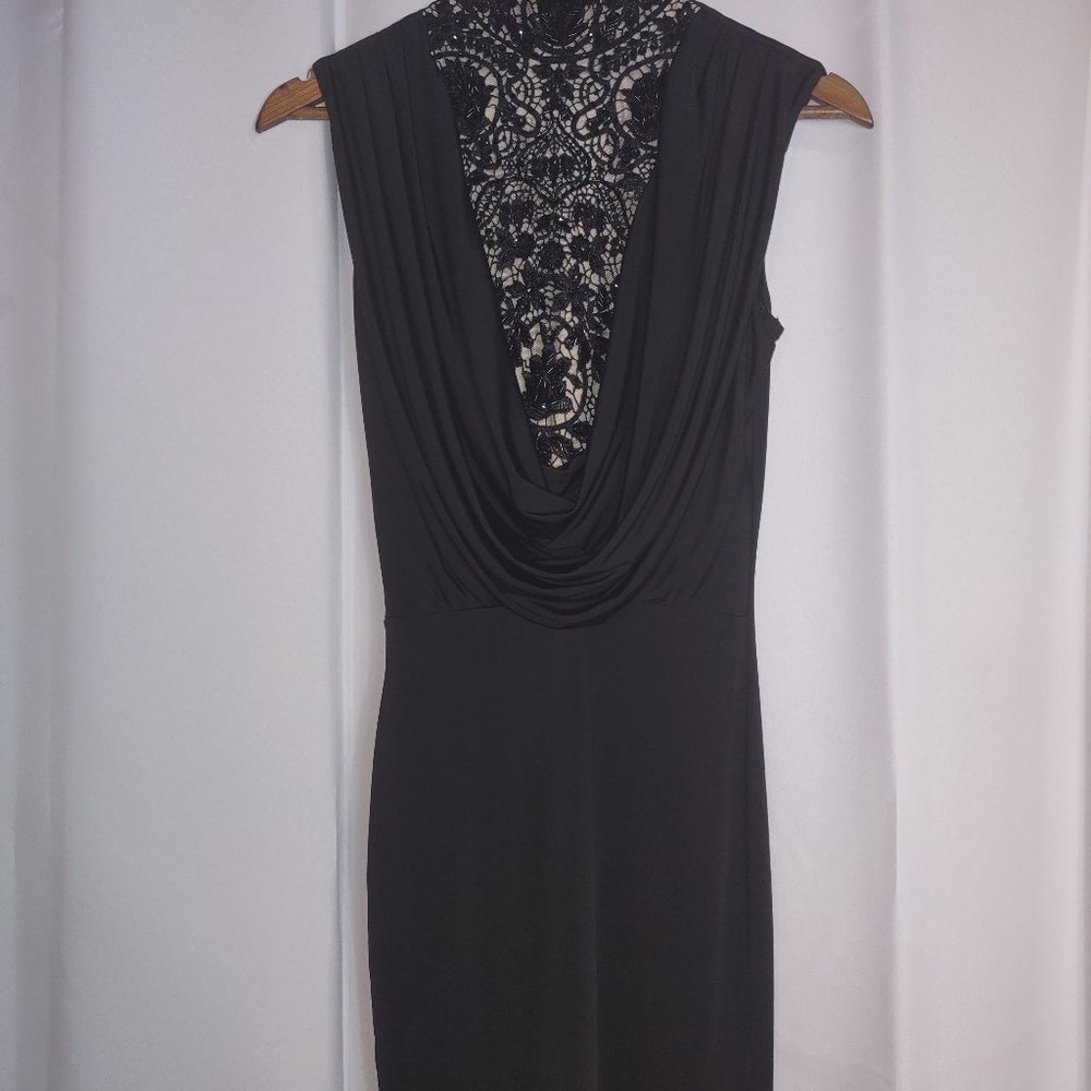 VA VA VOOM Black spandex dress with  beaded lace on neck and chest size S - Picture 5 of 8